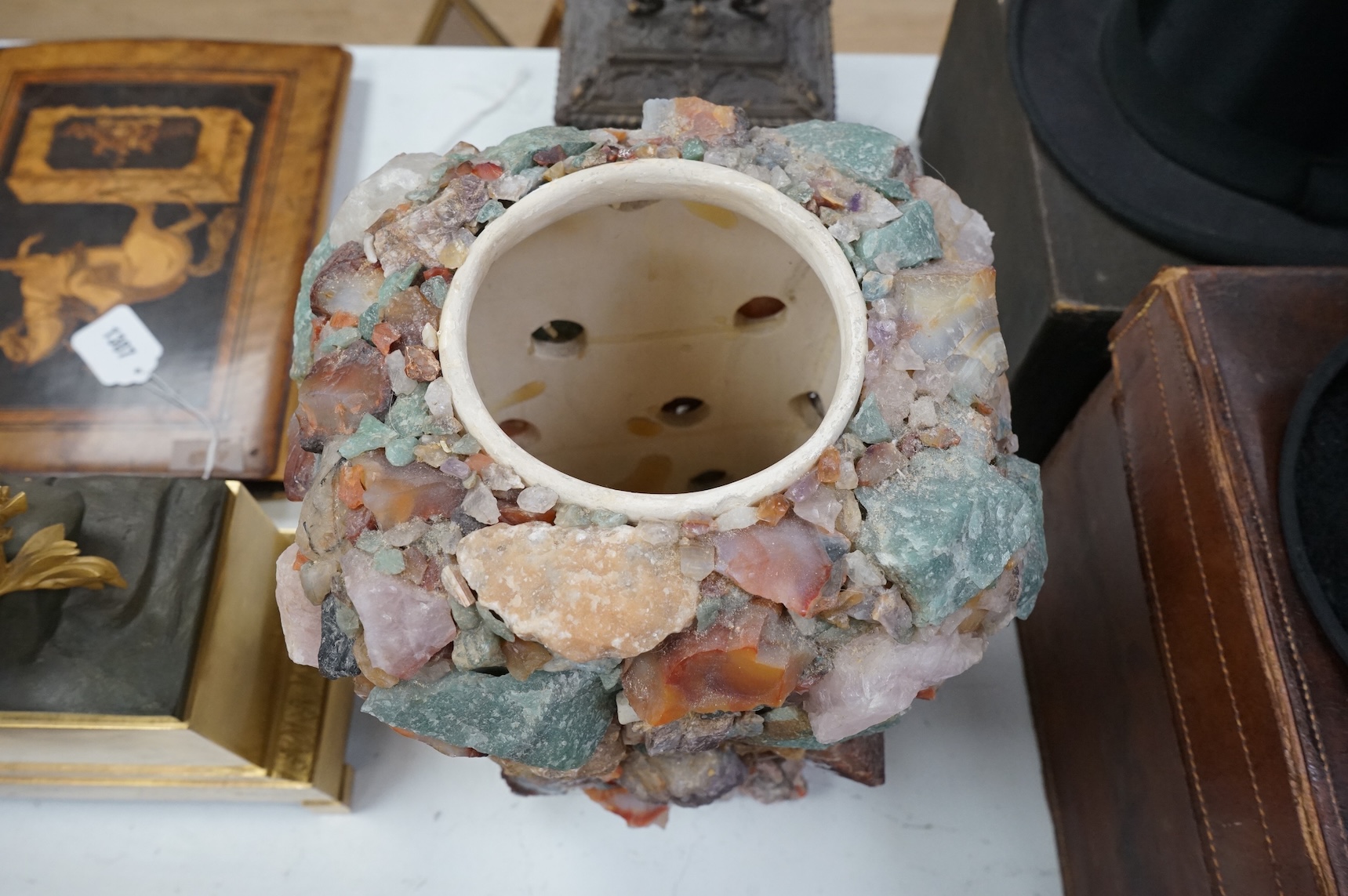 A contemporary pottery and gemstone vase and cover, 40cm high